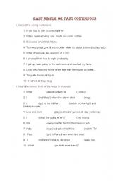 English worksheet: Past simple and past continuous