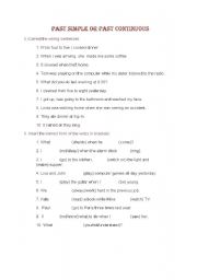 English Worksheet: Past simple and past continuous