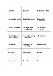 English Worksheet: Cards with Be expressions 