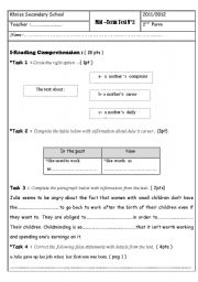 English Worksheet: 2nd full term exam for 2nd year