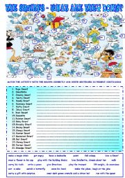 English Worksheet: The Smurfs - What are they doing?