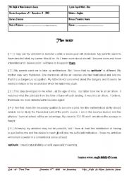 English Worksheet: End of term test  number 1  ,  Dec 2010 ( First Secondary,Tunisia) 