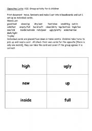 English Worksheet: Opposites Lotto