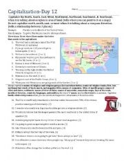 English Worksheet: Capitalization- Day 12 (Cardinal Directions)