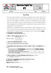 English Worksheet: End of term test 7th form 