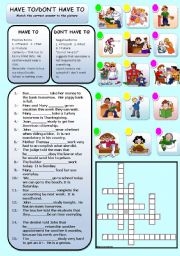 English Worksheet: MODAL VERBS HAVE TO/DONT HAVE TO
