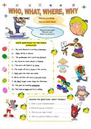 English Worksheet: QUESTIONS: WHO, WHERE, WHAT, WHY