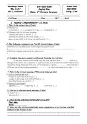English Worksheet: End second term final test for Tunisian 4th form students