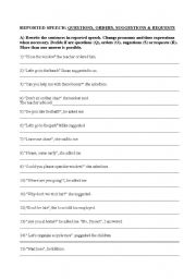 English Worksheet: Reported Speech (questions, orders, requests & suggestions)