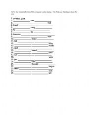 English Worksheet: Irregular verbs