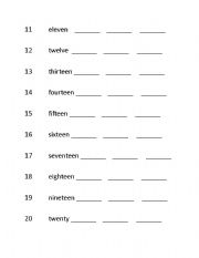 English Worksheet: Handwriting and spelling: Copy number words 1-10