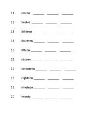 English worksheet: Handwriting and spelling: Copy number words 1-10