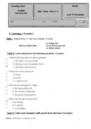 English Worksheet: midterm test 2 Bac Math