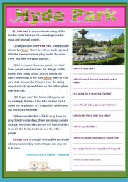 English Worksheet: Hyde Park 