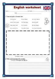 English Worksheet: Draw and paint the monster