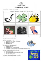 English Worksheet: St. Patrick - The Wearing of the Grin - Porky Pig Cartoon Activity