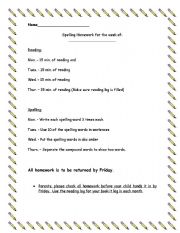 English Worksheet: spelling homework packet