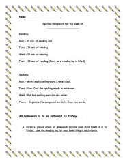 English worksheet: spelling homework packet