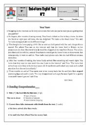 English Worksheet: 9th form End of term test n 2 