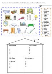 English Worksheet: Rooms and furniture in the house