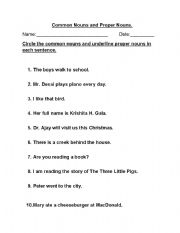 English Worksheet: Common and Proper nouns