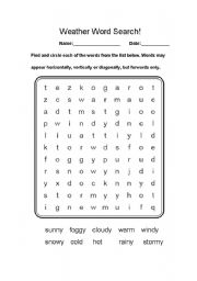 English Worksheet: Weather Word Search!