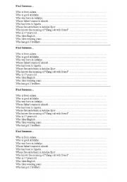 English Worksheet: Find someone who game activity sheet