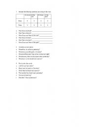 English worksheet: Was- were Interrogative and short answers