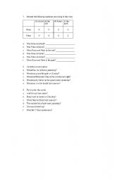 English Worksheet: Was- were Interrogative and short answers