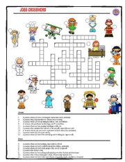 English Worksheet: Jobs Crossword with key