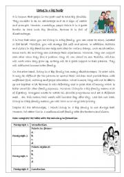 English Worksheet: Living in a big family