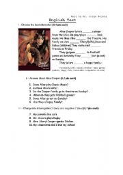English worksheet: Alice Cooper details test