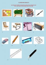 English worksheet: classroom objects