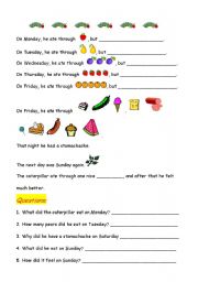 English Worksheet: the very hungry caterpillar