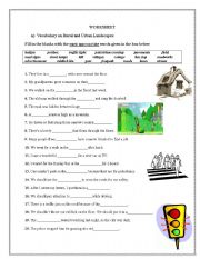 English Worksheet: Urban&Rural Places Vocabulary Activity and Prepositions of Movement 