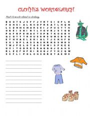 English Worksheet: CLOTHES WORDSEARCH