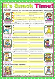 English Worksheet: Snack Time  -   short, easy dialogues