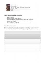 English Worksheet: The Canterville Ghost EXAM 