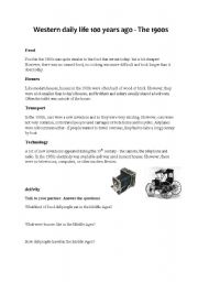 English Worksheet: Changes of daily life since the 1900s