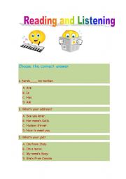 English Worksheet: reading and listening
