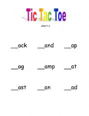 English Worksheet: Short a vowel Tic Tac Toe