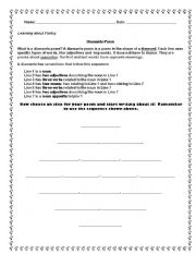 English Worksheet: Diamante Poem
