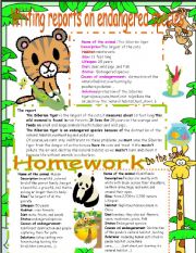 English Worksheet: Writing reports on endangered species