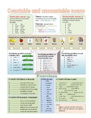 English Worksheet: Countable and uncountable nouns