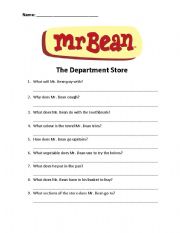 English Worksheet: Mr. Bean Department Store Questions