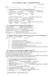 English Worksheet:  FCE EXpert Unit 5 progress test with key