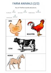 English Worksheet: FARM ANIMALS (Part 2) Pictures and Sounds