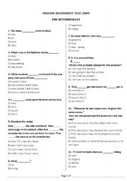 English Worksheet: english assessment test for pre intermediate level