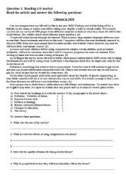 English Worksheet: reading text