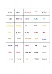 English Worksheet: opposites memory game